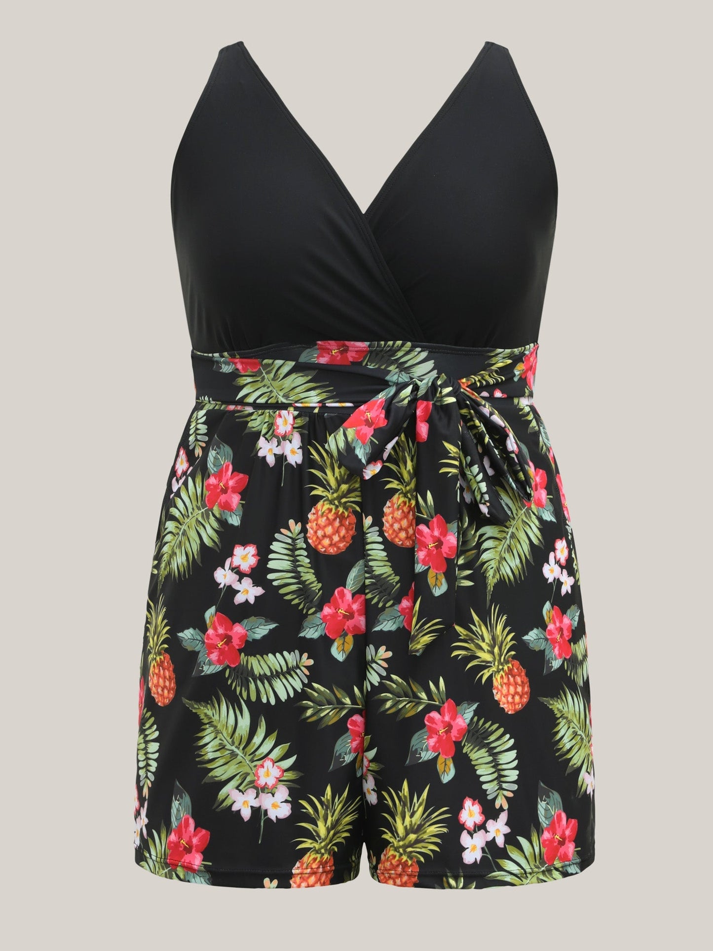 Plus Size Badedragt med Shorts & Blomsterprint