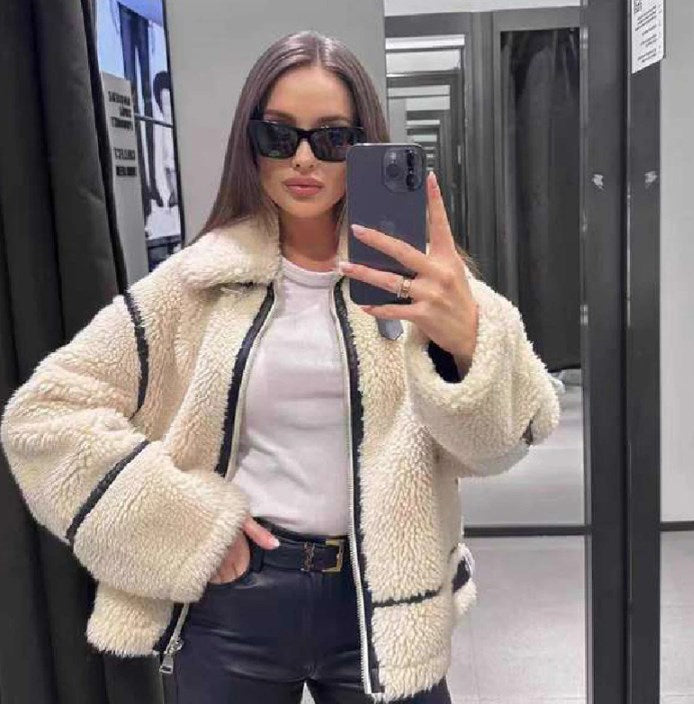 Stilfuld Aviator Jakke i Imiteret Pels – Varm og Elegant