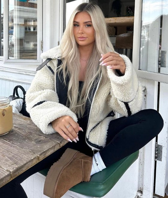 Stilfuld Aviator Jakke i Imiteret Pels – Varm og Elegant