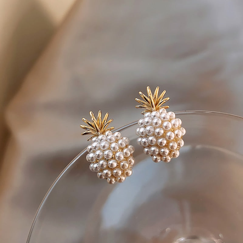 Øreringe med tropisk ananas og indlagte perler