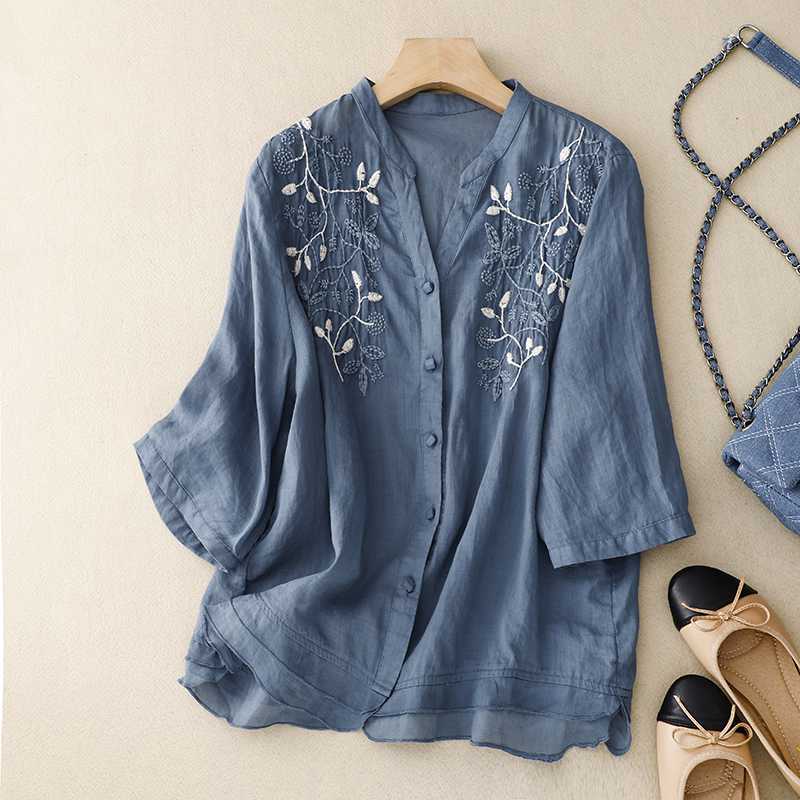 Laurienne™ | Broderet Bluse med Knapper