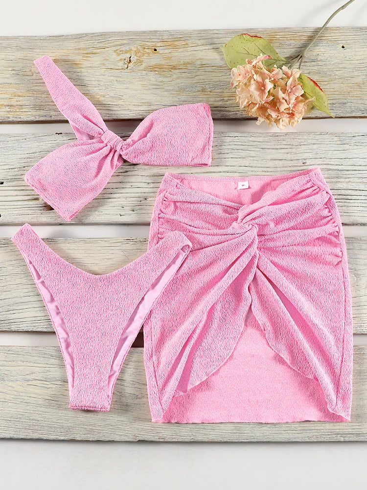 One Shoulder Bikini Sæt med Cover Up