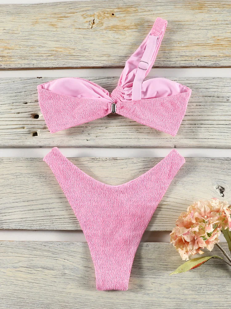 One Shoulder Bikini Sæt med Cover Up