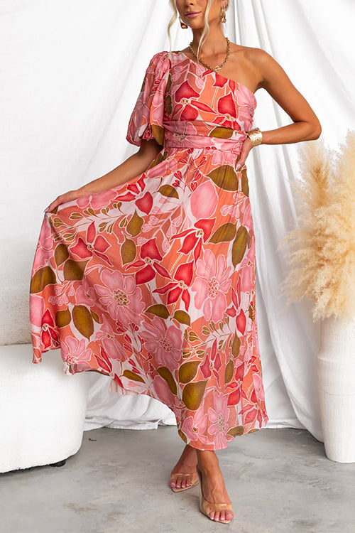Blomsterprint Maxi Kjole med Høj Talje til Elegant Sommerlook