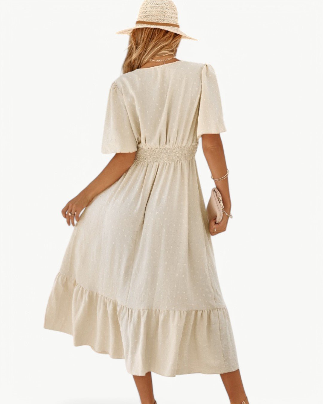 Colette™ | Lang kjole med V-hals og korte ærmer - Let og elegant