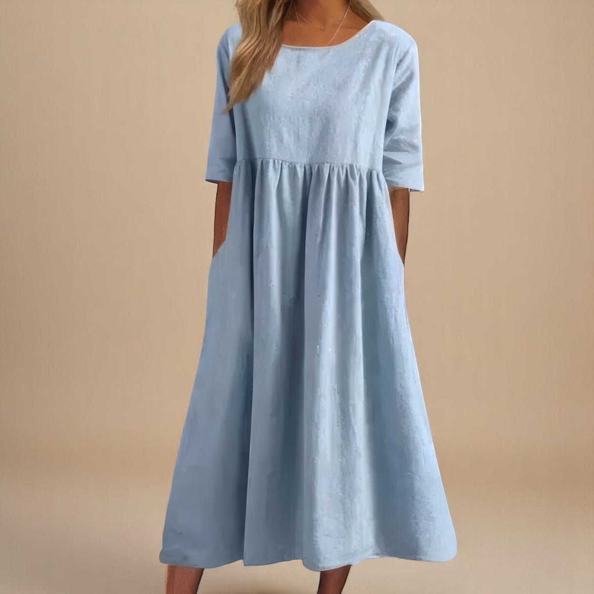 Mina™ | Sommerkjole med Rund Hals & Talje Detalje