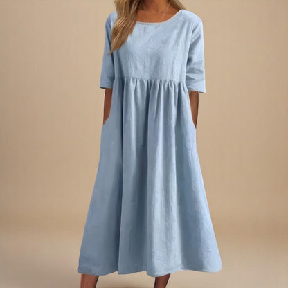 Mina™ | Sommerkjole med Rund Hals & Talje Detalje