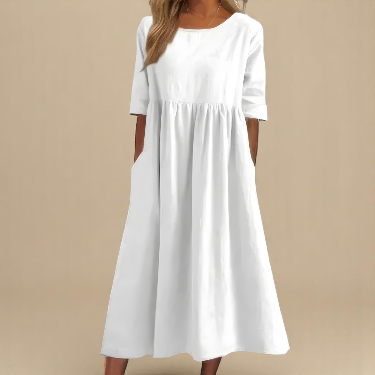 Mina™ | Sommerkjole med Rund Hals & Talje Detalje