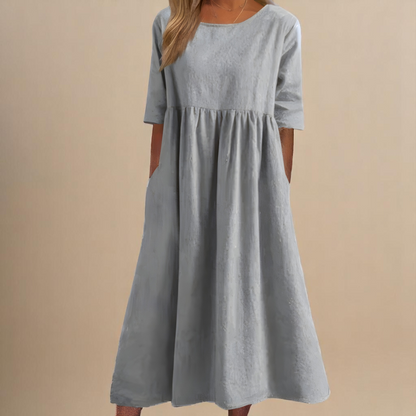 Mina™ | Sommerkjole med Rund Hals & Talje Detalje