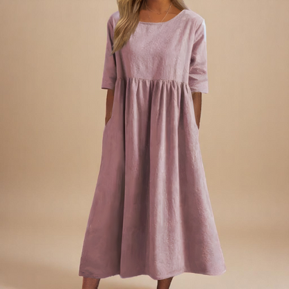 Mina™ | Sommerkjole med Rund Hals & Talje Detalje