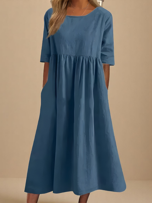 Mina™ | Sommerkjole med Rund Hals & Talje Detalje