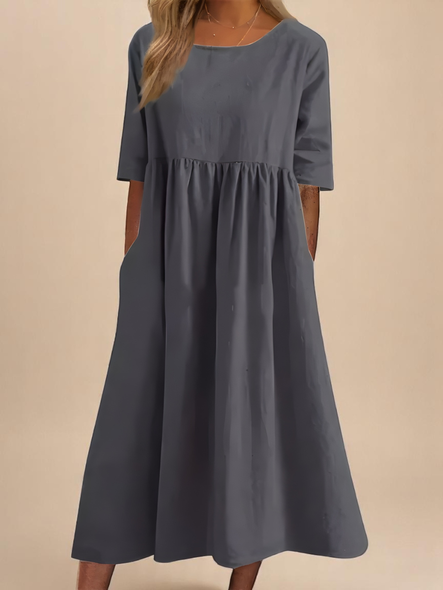 Mina™ | Sommerkjole med Rund Hals & Talje Detalje