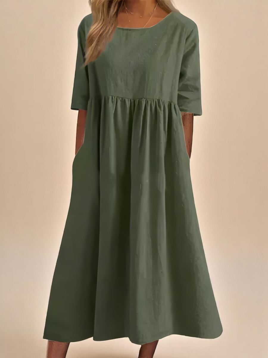 Mina™ | Sommerkjole med Rund Hals & Talje Detalje