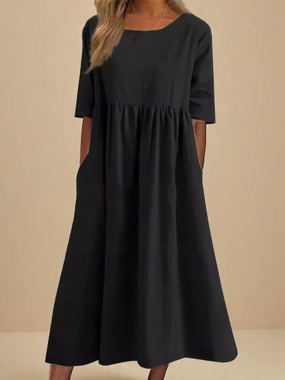 Mina™ | Sommerkjole med Rund Hals & Talje Detalje