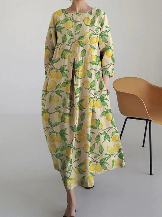 AURORA | Midi Kjole med Blomsterprint og Komfortabelt, Luftigt Design Perfekt til Sommeren