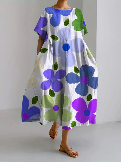 ELIANA | Midi Kjole med Blomsterprint i Afslappet Stil og Sommerk Komfort til Farverige Dage