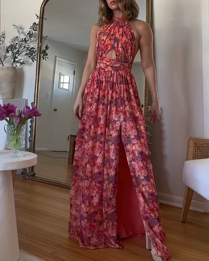 Isa Luna | Rygfri Maxikjole med Blomsterprint
