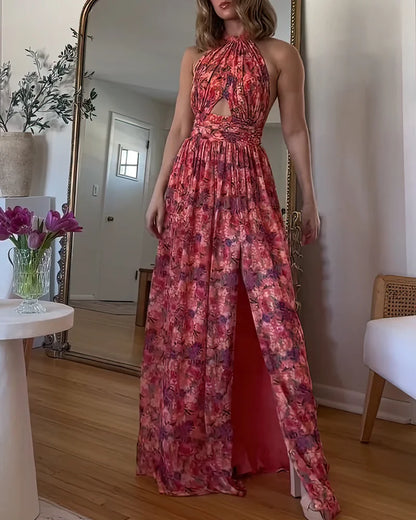 Isa Luna | Rygfri Maxikjole med Blomsterprint