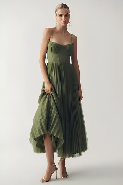 Sofie – Plisseret Tule Midi-Kjole med Bustier