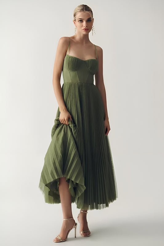 Sofie – Plisseret Tule Midi-Kjole med Bustier