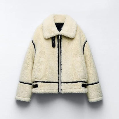 Stilfuld Aviator Jakke i Imiteret Pels – Varm og Elegant