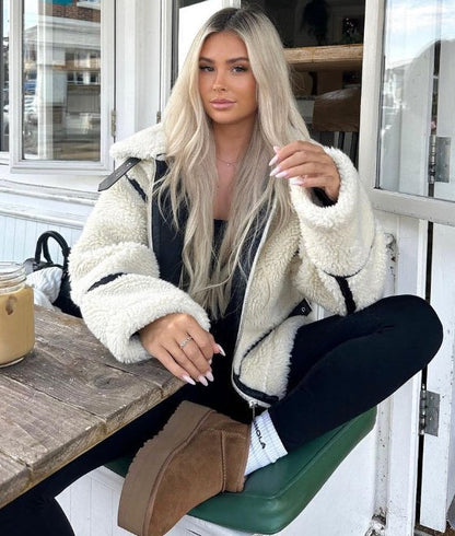 Stilfuld Aviator Jakke i Imiteret Pels – Varm og Elegant