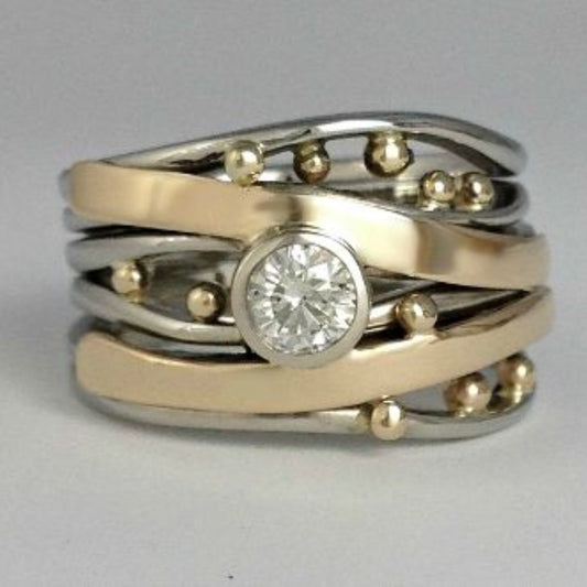 Vintage guld ring med intarsia og zirkonia