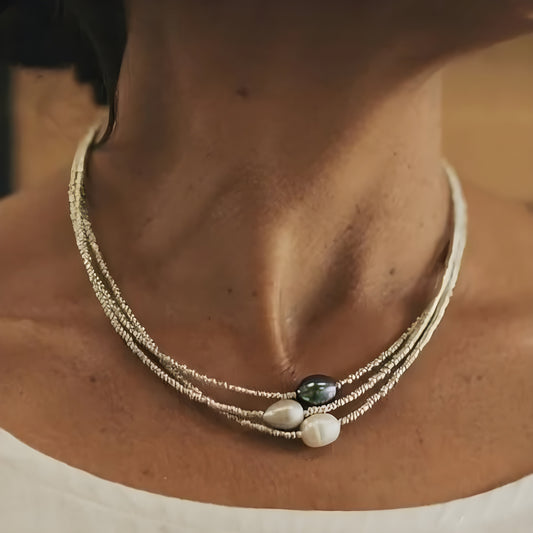 Vintage halsband med naturpärlor
