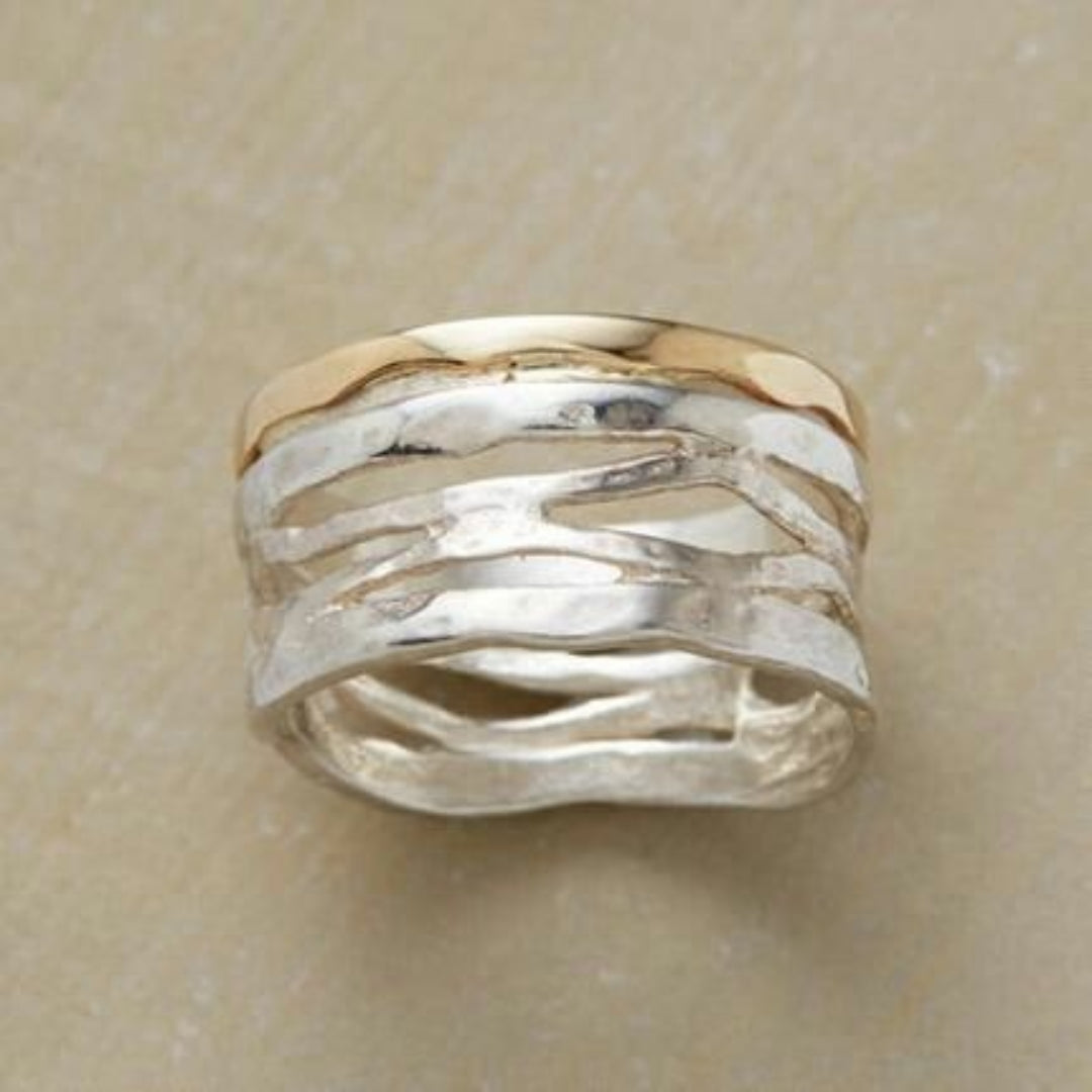 Vintage guld- og sølvring med hul design