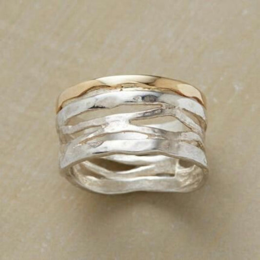 Vintage guld- og sølvring med hul design
