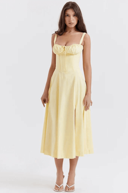 Elegant Dame Midi Kjole med Korset Top – Sommerkjole med Hjerteformet Udsnit