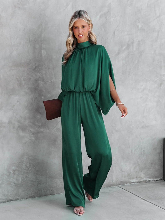 Elegant Dame Jumpsuit med Rund Udsnit og Bred Ben
