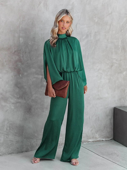 Elegant Dame Jumpsuit med Rund Udsnit og Bred Ben