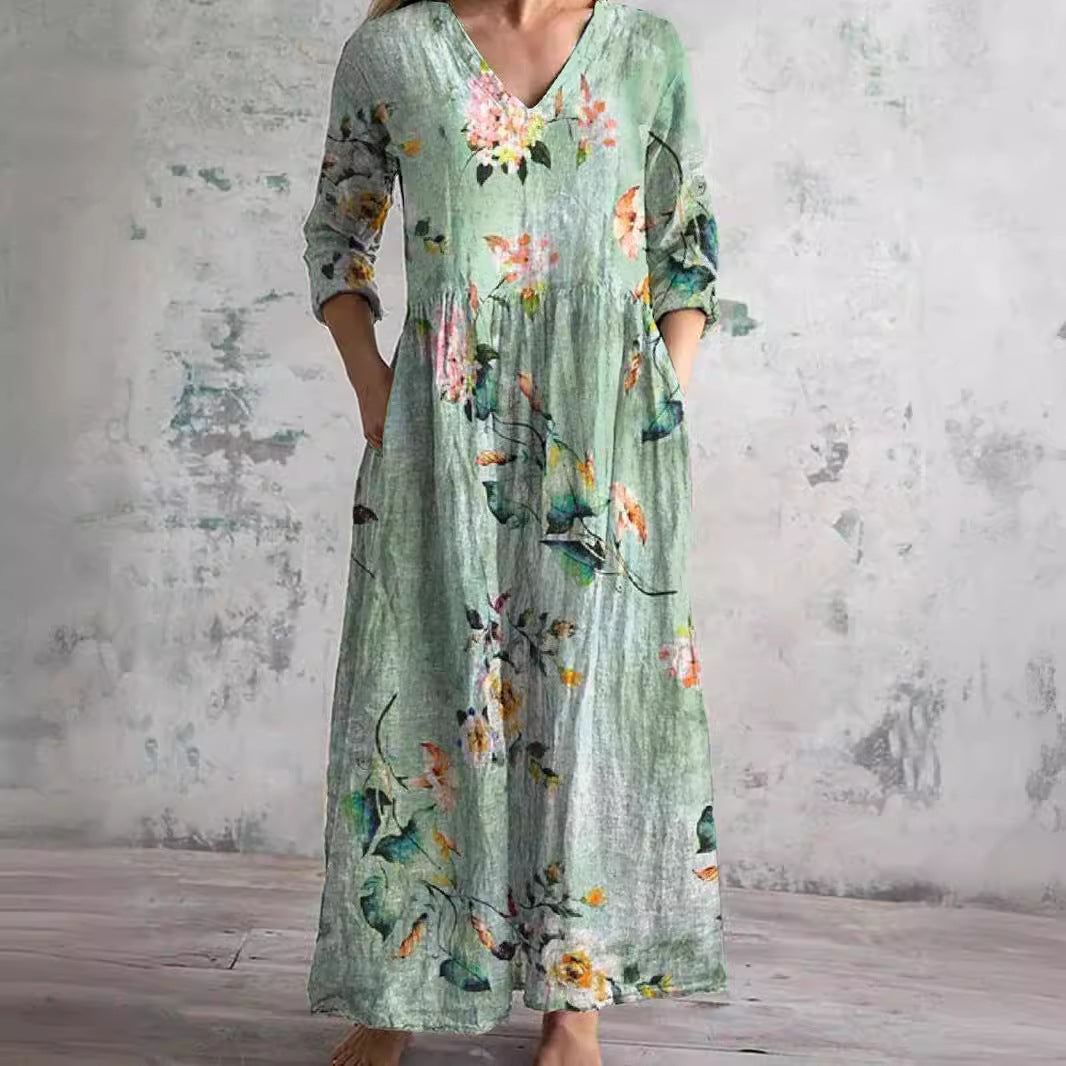 Aslina™ - Elegant Sommerkjole i Høj Kvalitet med Blomsterprint