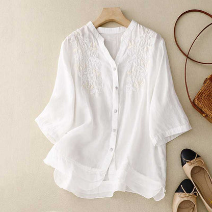 Laurienne™ | Broderet Bluse med Knapper