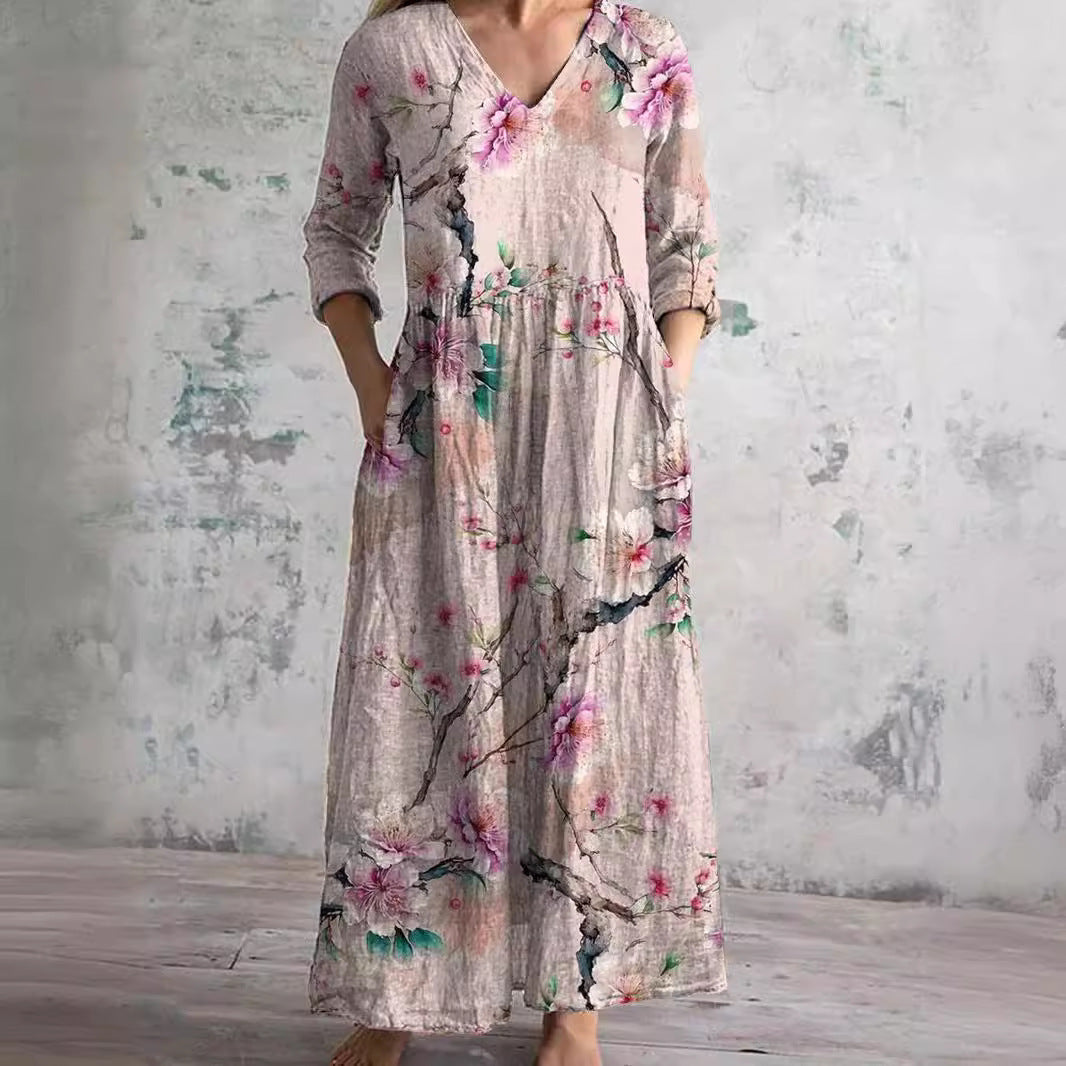 Aslina™ - Elegant Sommerkjole i Høj Kvalitet med Blomsterprint
