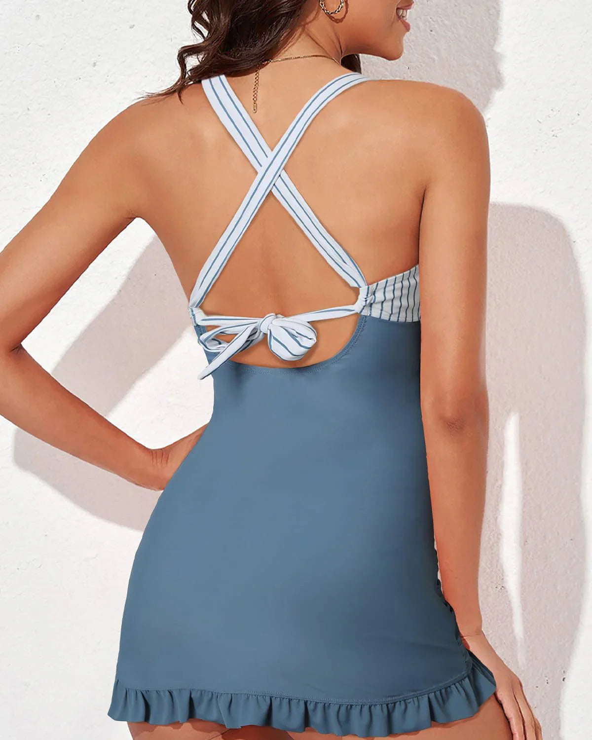 Swimdress – Korrigerende Badedragt med Rynker og Nederdel