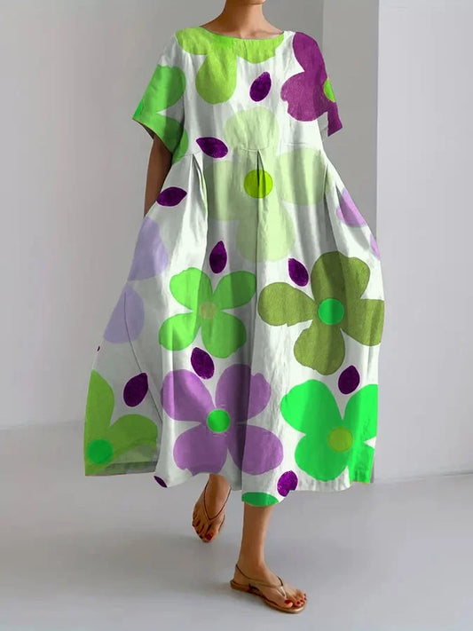 ELIANA | Midi Kjole med Blomsterprint i Afslappet Stil og Sommerk Komfort til Farverige Dage