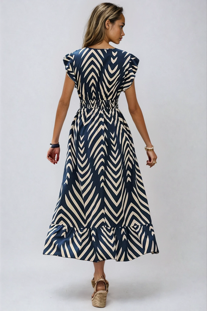 Elegant Blå Blomstret Maxi Kjole til Kvinder til Sommerfester