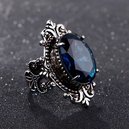 Mørkeblå vintage-ring i sølv