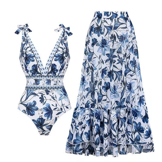 Blue Bloom Set – Badedragt & Skørt