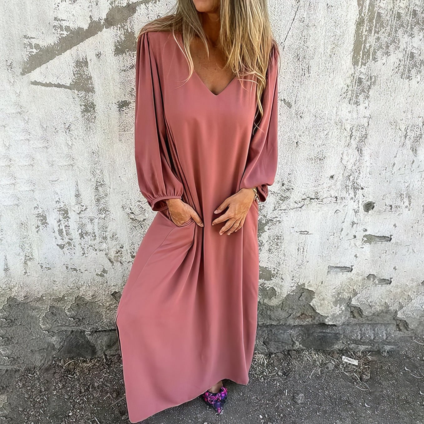 Perle | Boho Lang Kjole med Lommer