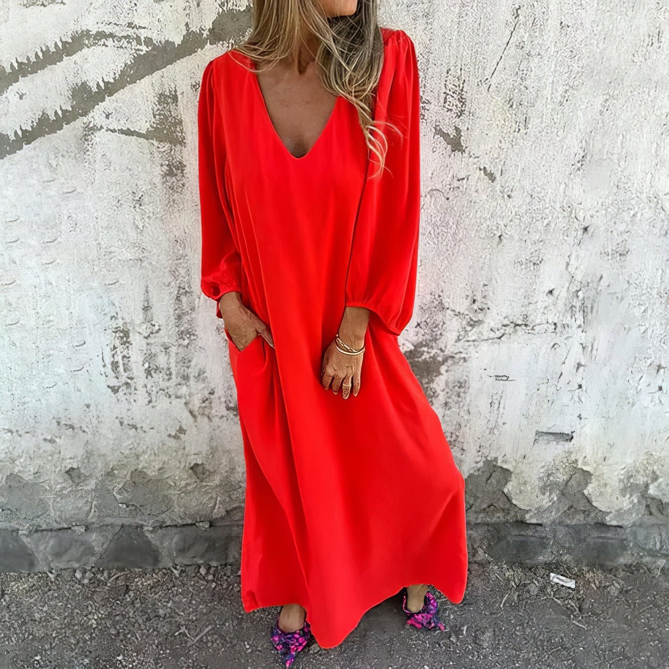 Perle | Boho Lang Kjole med Lommer